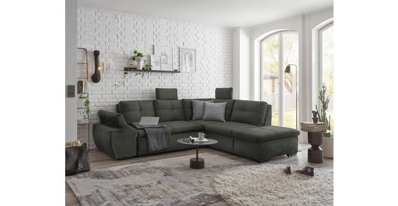 ECKSOFA in Mikrovelours Dunkelgrün - Dunkelgrün/Schwarz, KONVENTIONELL, Kunststoff/Textil (265/217cm) - Carryhome