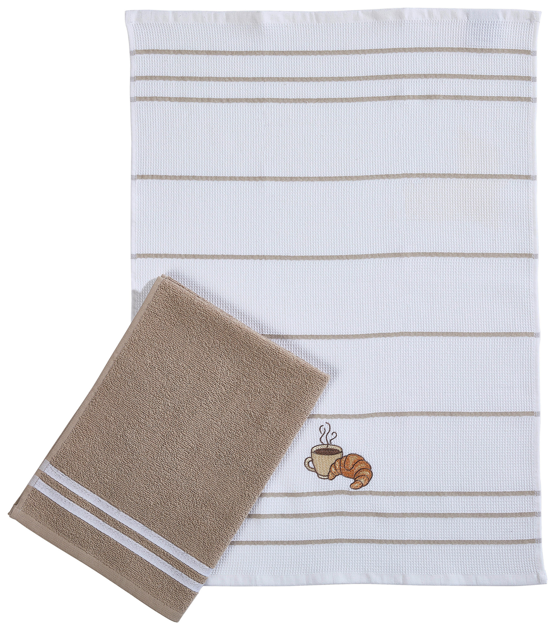 GESCHIRRTUCH-SET 2-teilig Weiß, Beige  - Beige/Weiß, Textil (50/70cm) - Esposa