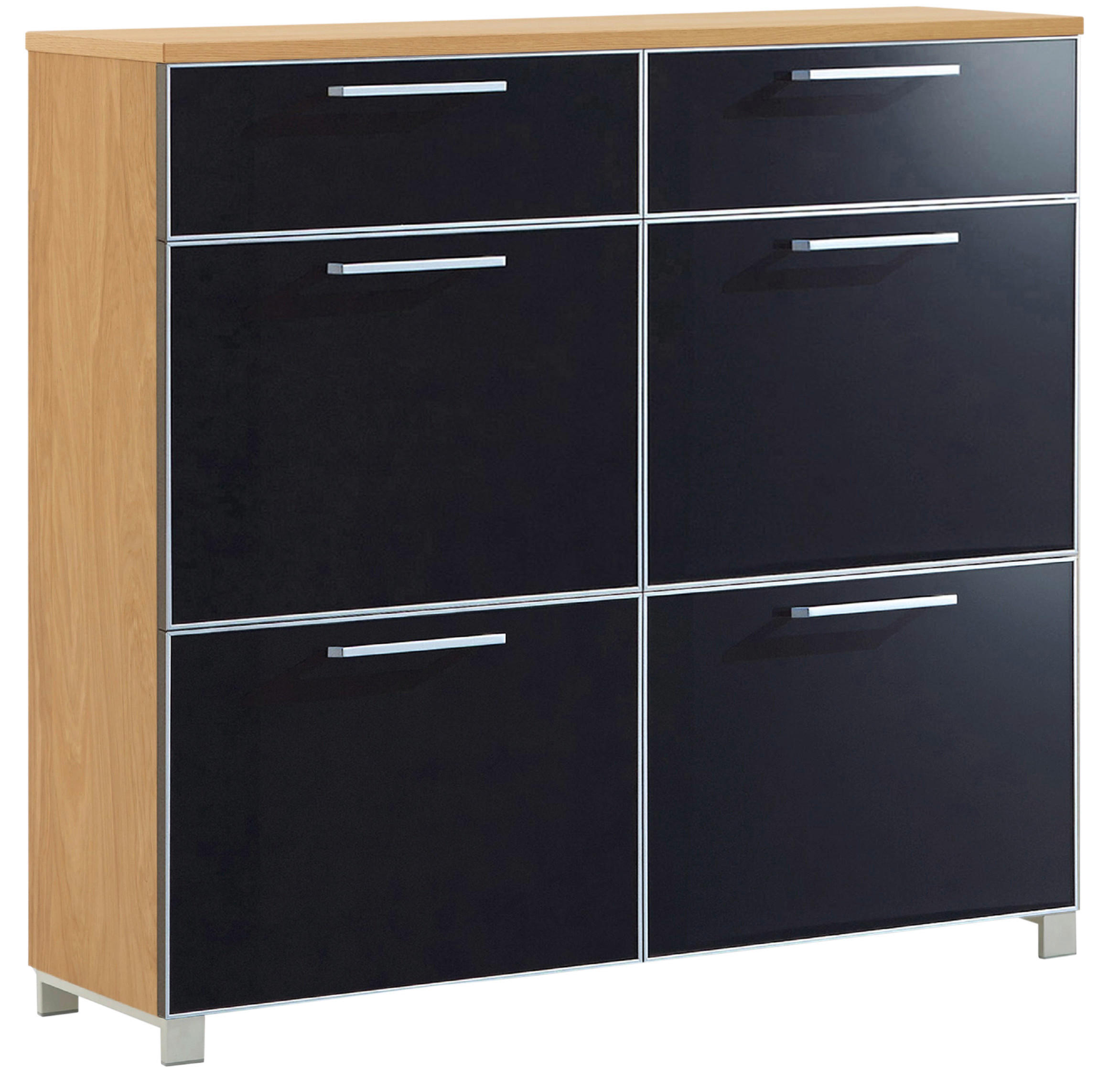 SCHUHSCHRANK Eiche furniert Anthrazit, Eiche Bianco - Chromfarben/Eiche Bianco, Design, Glas/Holz (121/108/31cm)