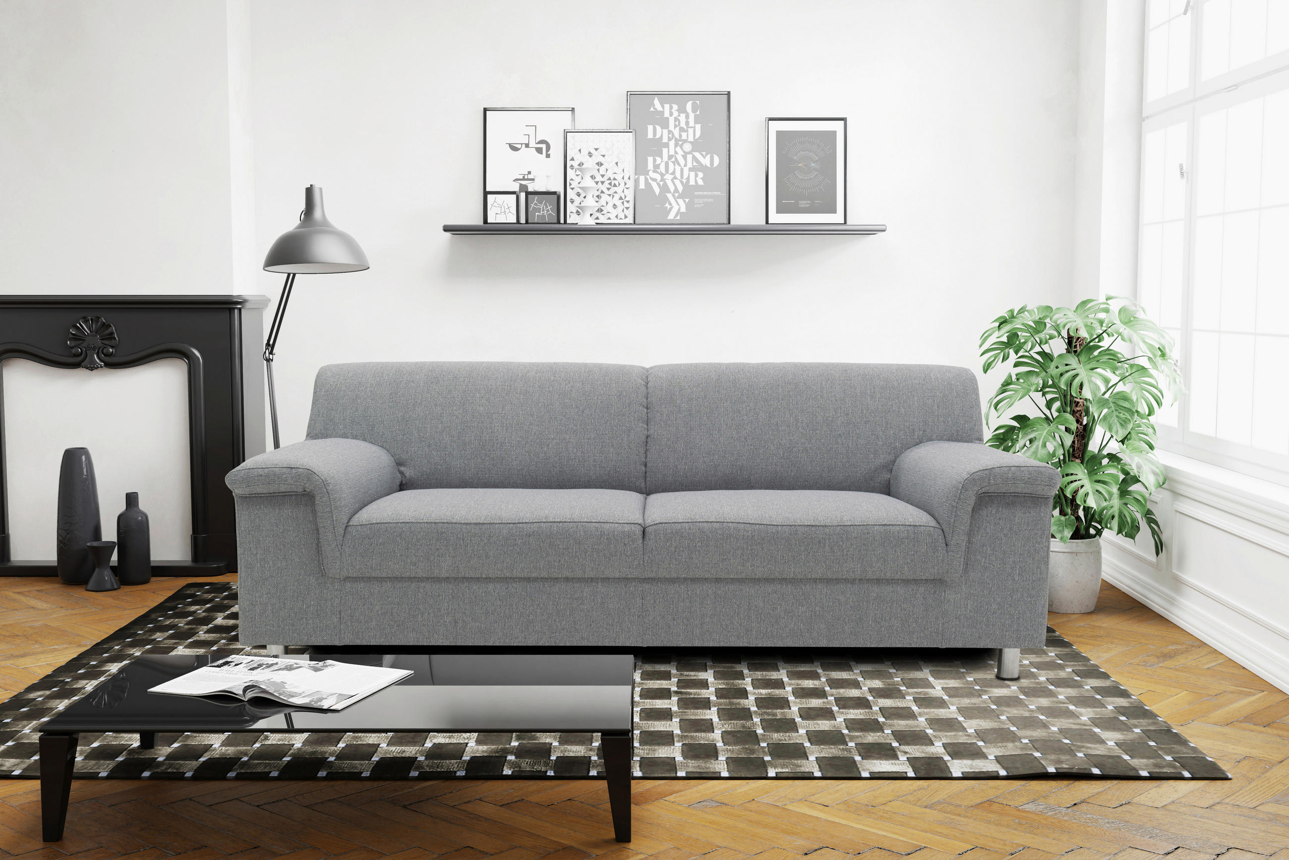 3-SITZER-SOFA Webstoff Silberfarben  - Chromfarben/Silberfarben, KONVENTIONELL, Textil/Metall (190/72/80cm) - MID.YOU