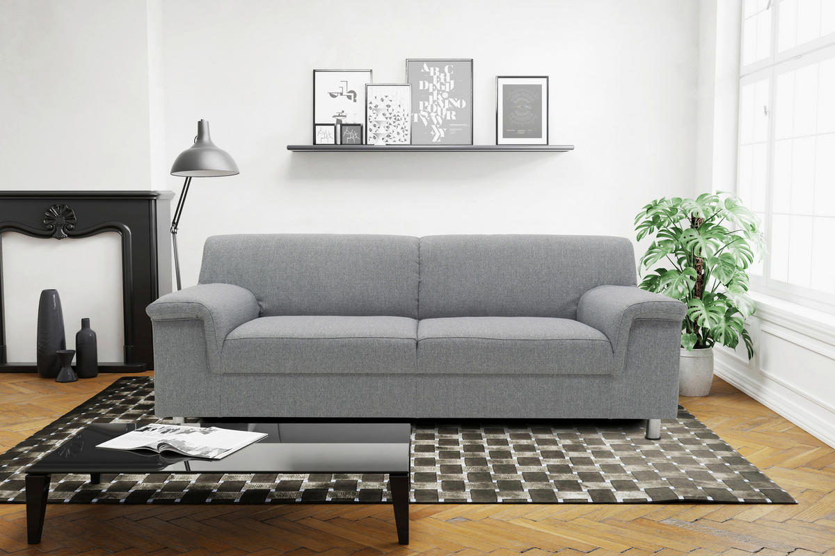 3-SITZER-SOFA Webstoff Silberfarben  - Chromfarben/Silberfarben, KONVENTIONELL, Textil/Metall (190/72/80cm) - MID.YOU