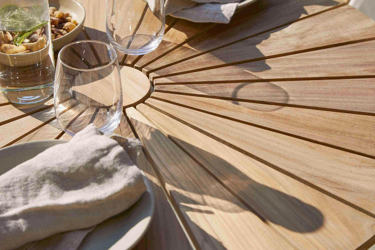 GARTENTISCH 80/80/74 cm Holz Teakfarben, Weiss Hochglanz rund  - Weiss Hochglanz/Teakfarben, Konventionell, Holz/Metall (80/80/74cm) - Gardenson