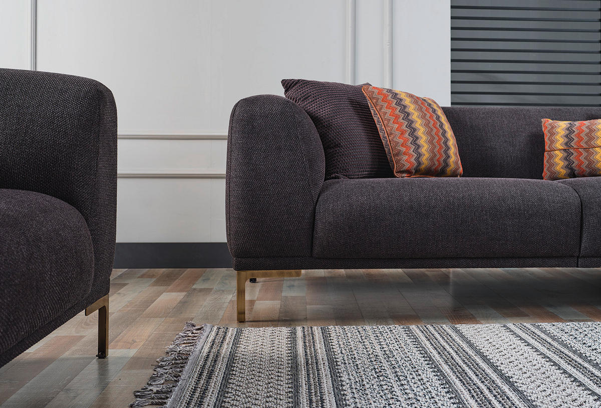 VIERSITZER-SOFA in Leinenoptik Anthrazit  - Anthrazit/Messingfarben, Design, Textil/Metall (286/74/98cm) - Livetastic