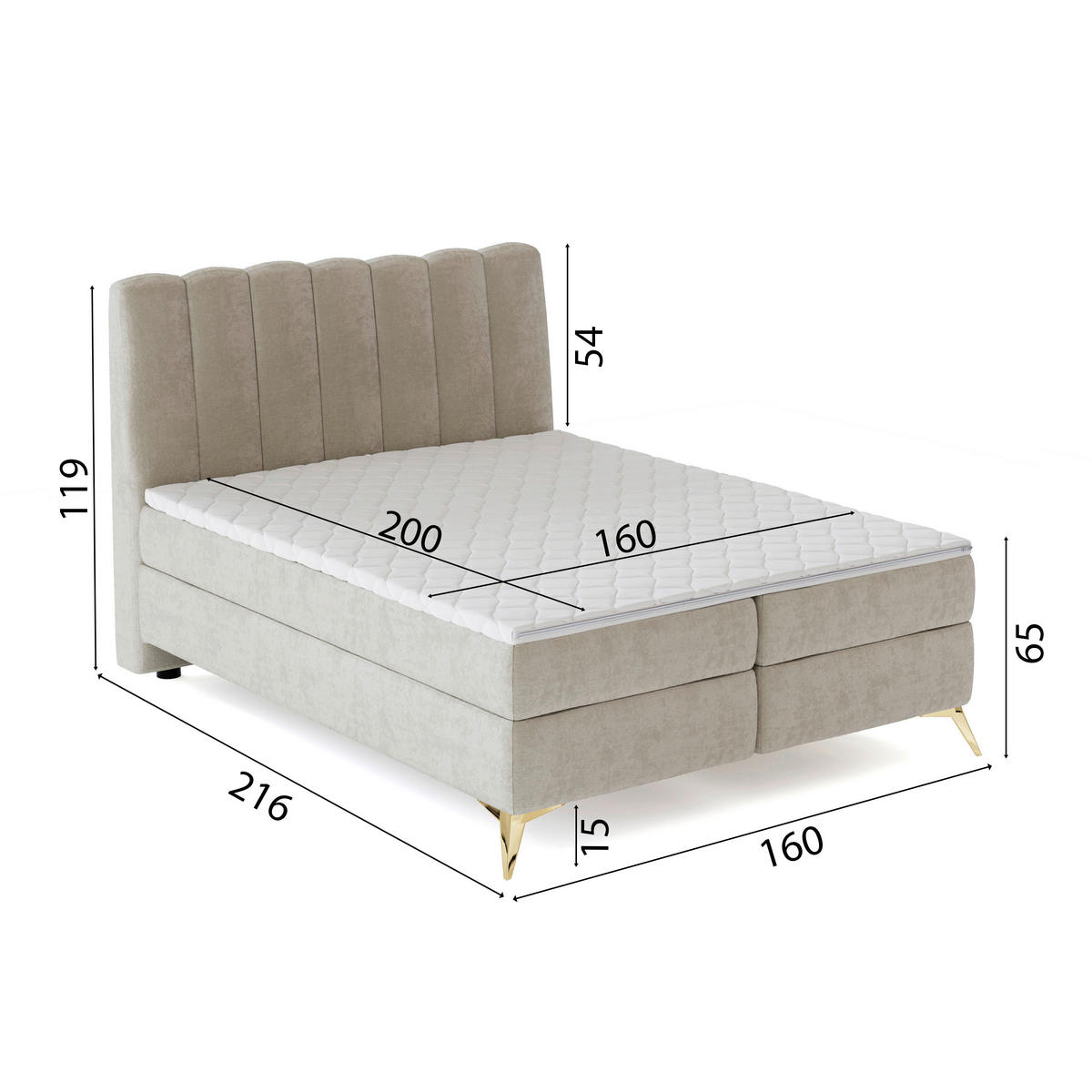 BOXBETT 160/200 cm  Beige  - Beige/Goldfarben, Basics, Kunststoff/Textil (160/200cm) - Livetastic