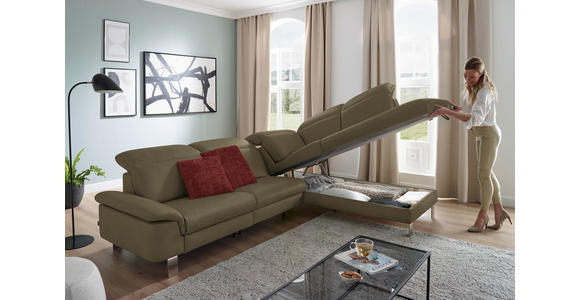 ECKSOFA in Echtleder Olivgrün  - Edelstahlfarben/Olivgrün, Design, Leder/Metall (309/233cm) - Dieter Knoll