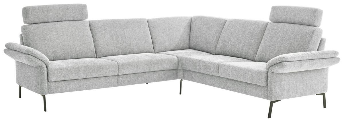 ECKSOFA Platinfarben Flachgewebe  - Platinfarben/Schwarz, KONVENTIONELL, Textil/Metall (273/253cm) - Pure Home Comfort