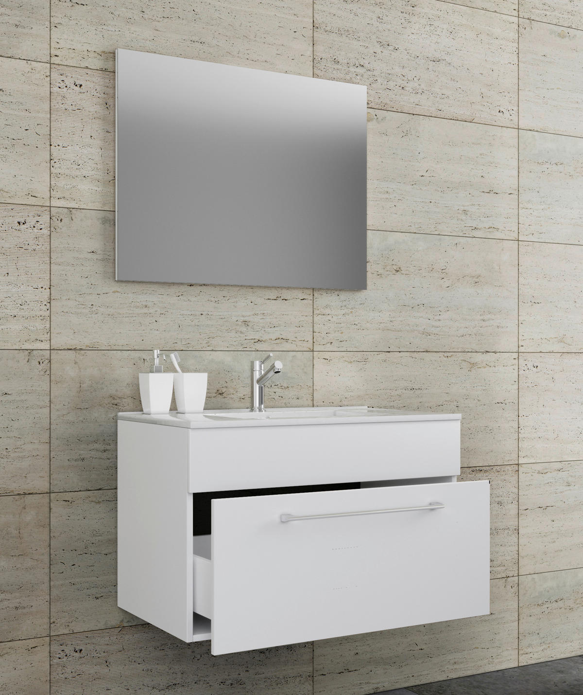 BADEZIMMER 3-teilig  in 80 cm  - Weiss/Alufarben, Modern, Keramik/Holzwerkstoff (80cm) - MID.YOU