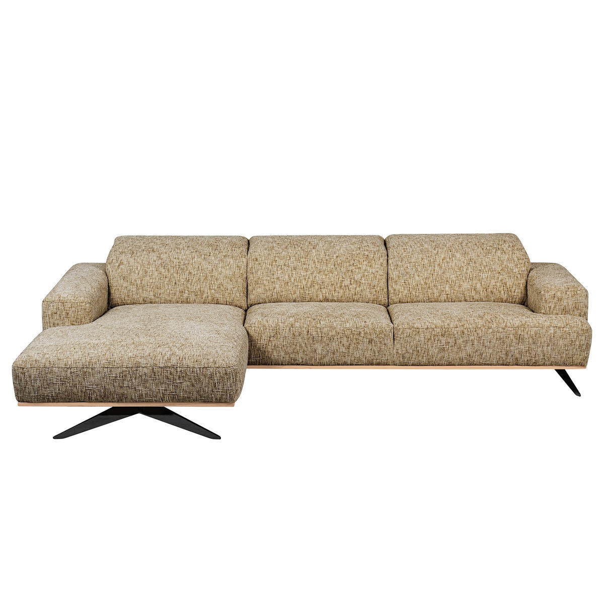 ECKSOFA PORTLAND Hellbraun Struktur Kopfteilverstellung  - Hellbraun/Schwarz, Design, Holz/Textil (187/295cm) - Livetastic