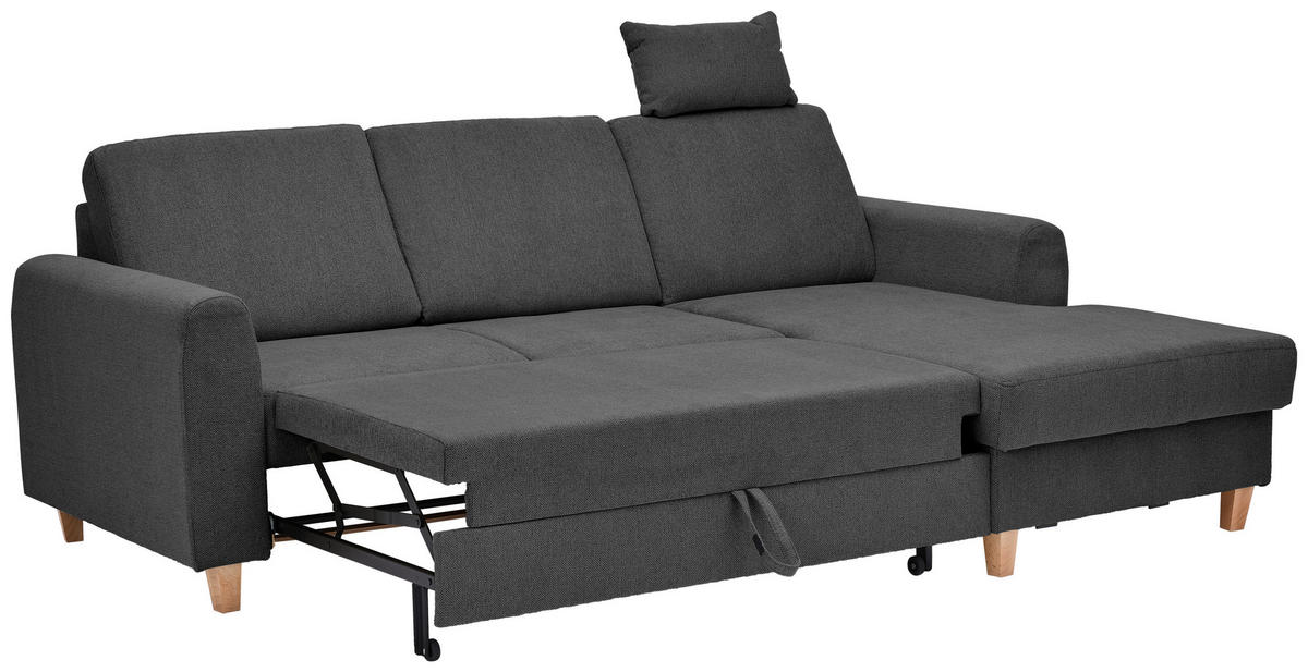 ECKSOFA Anthrazit Flachgewebe  - Anthrazit/Buchefarben, KONVENTIONELL, Holz/Textil (241/166cm) - Carryhome