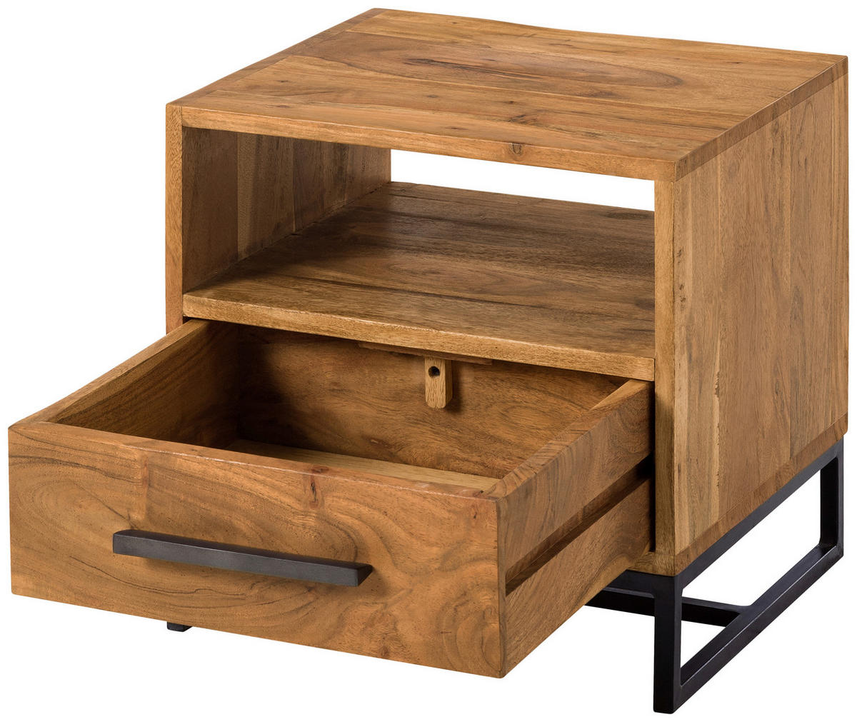 NACHTSCHRANK 40/40/35 cm Akazie massiv, vollmassiv  - Schwarz/Akaziefarben, Design, Holz/Metall (40/40/35cm) - home24