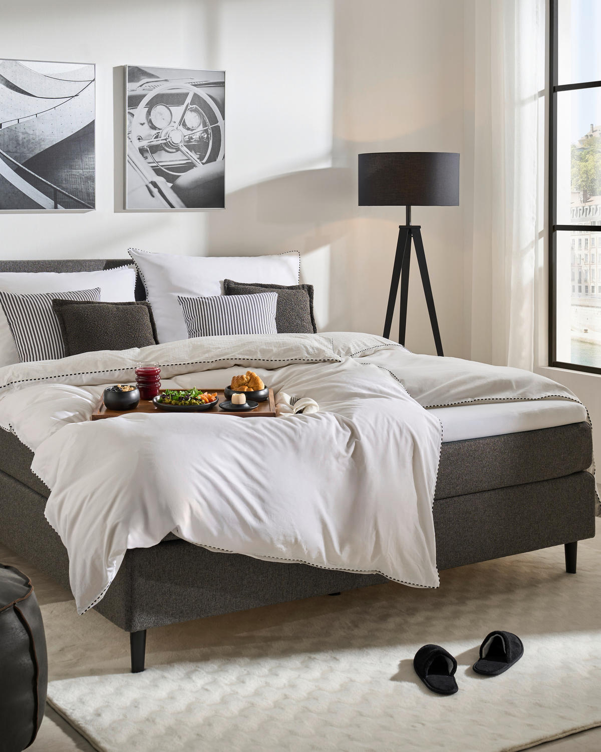 BOXSPRINGBETT 180/200 cm  in Grau  - Schwarz/Grau, KONVENTIONELL, Holz/Textil (180/200cm) - Jensen