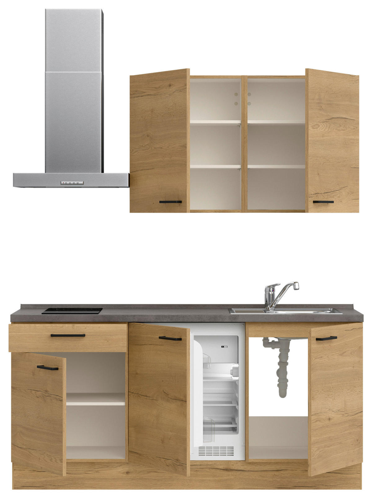KÜCHENBLOCK 180 cm   in Eichefarben, Schieferfarben  - Schieferfarben/Eichefarben, MODERN, Holzwerkstoff/Metall (180cm) - Nobilia