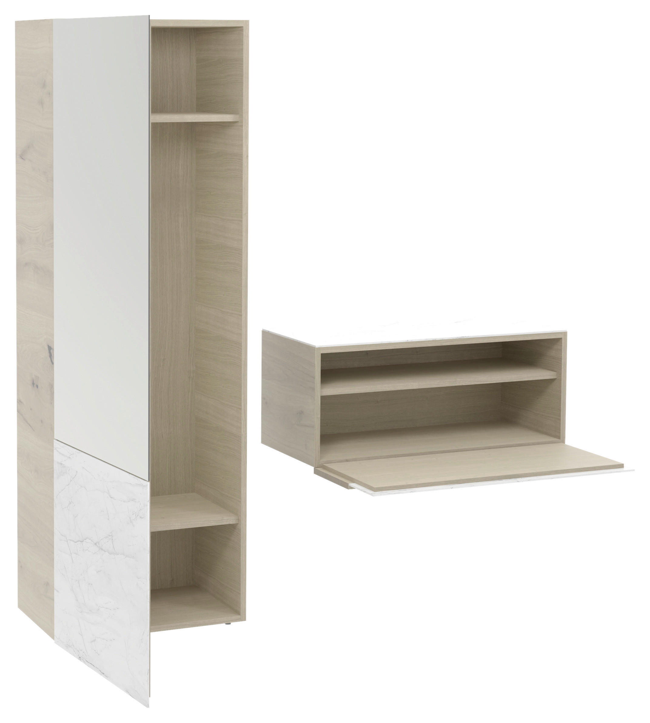 GARDEROBE 2-teilig  in 184/194/42,6 cm  - Eichefarben/Weiß, Natur, Glas/Holz (184/194/42,6cm) - Voglauer