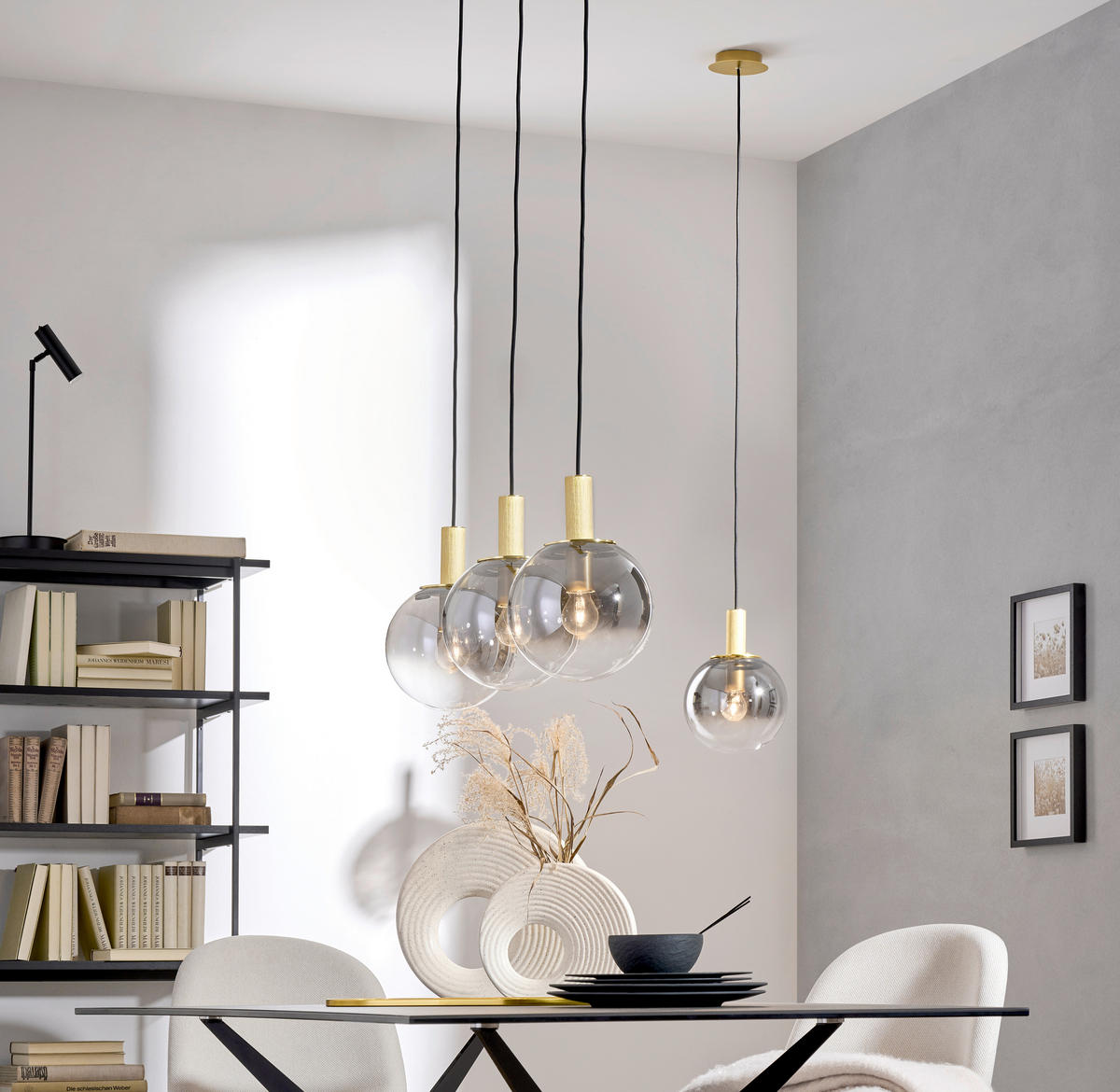 LAMPĂ SUSPENDATĂ  - auriu/gri, Konventionell, sticlă/metal (150/82/22cm)