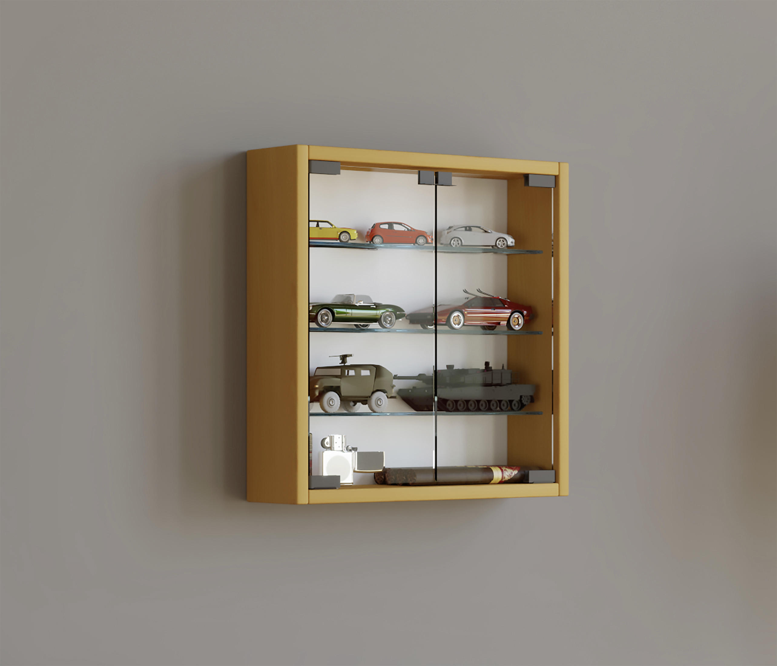 Hängevitrine in Buchefarbe in Buchefarben  - Buchefarben/Schwarz, Konventionell, Glas/Holzwerkstoff (40/40/10cm) - MID.YOU