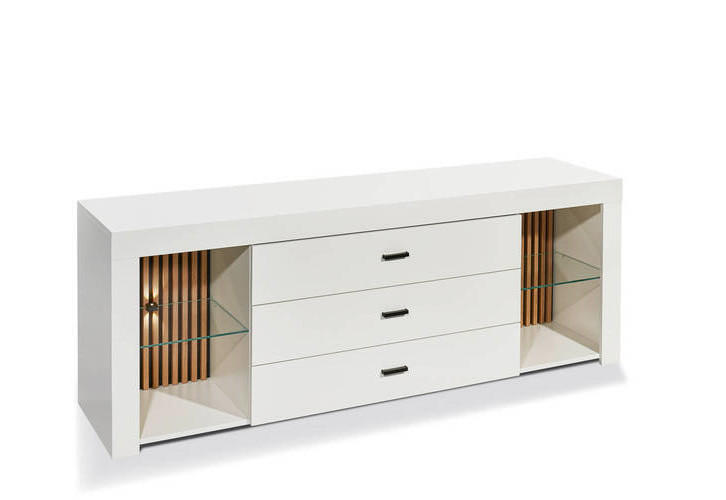 LOWBOARD  in 179/67/44 cm  - Eichefarben/Schwarz, Design, Glas/Holzwerkstoff (179/67/44cm) - MID.YOU