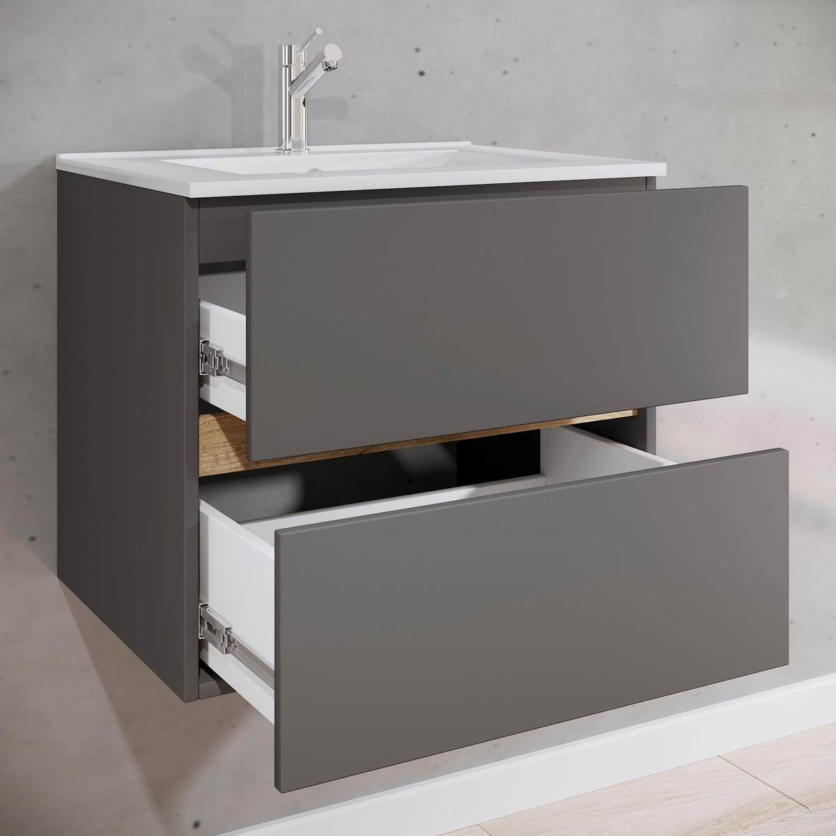 BADEZIMMER 2-teilig  in  - Honigeiche/Anthrazit, Trend, Keramik/Holzwerkstoff (61/51/47cm) - MID.YOU