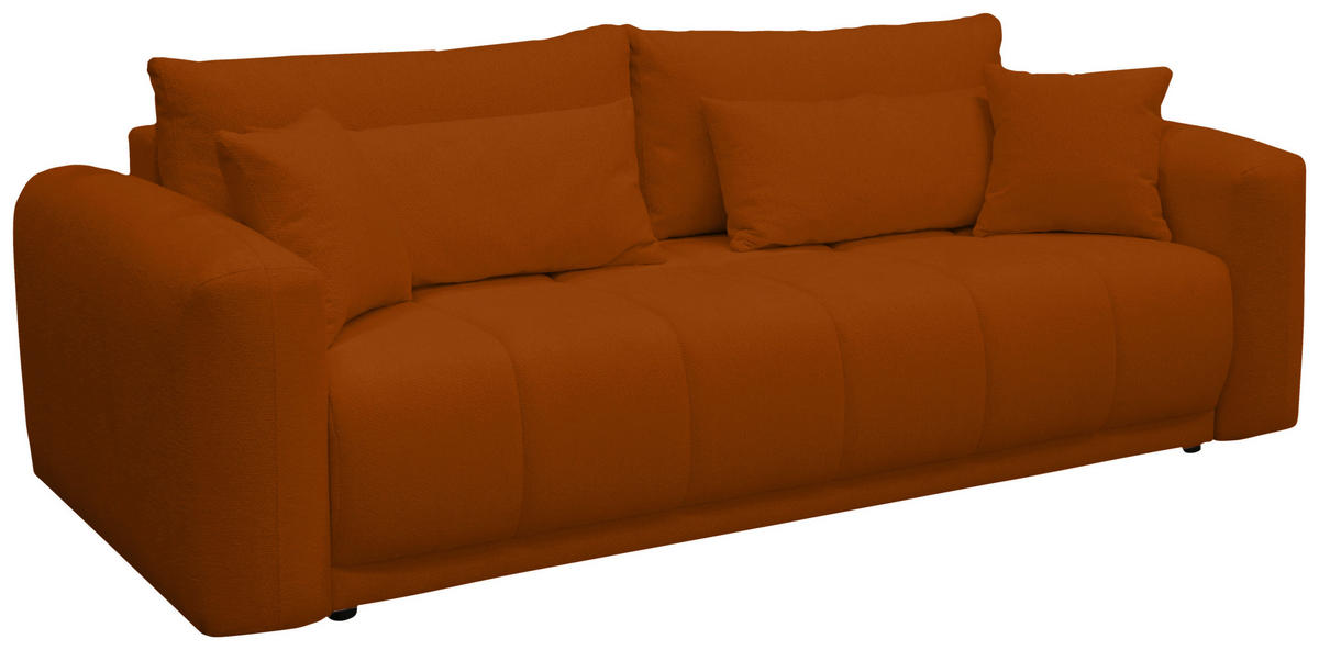 SCHLAFSOFA  mit Stoffauswahl, Schlafen auf Sitzhöhe, Rücken echt, Armteil links, Armteil rechts Orange  - Schwarz/Orange, Design, Holz/Textil (245/90/117cm) - MID.YOU