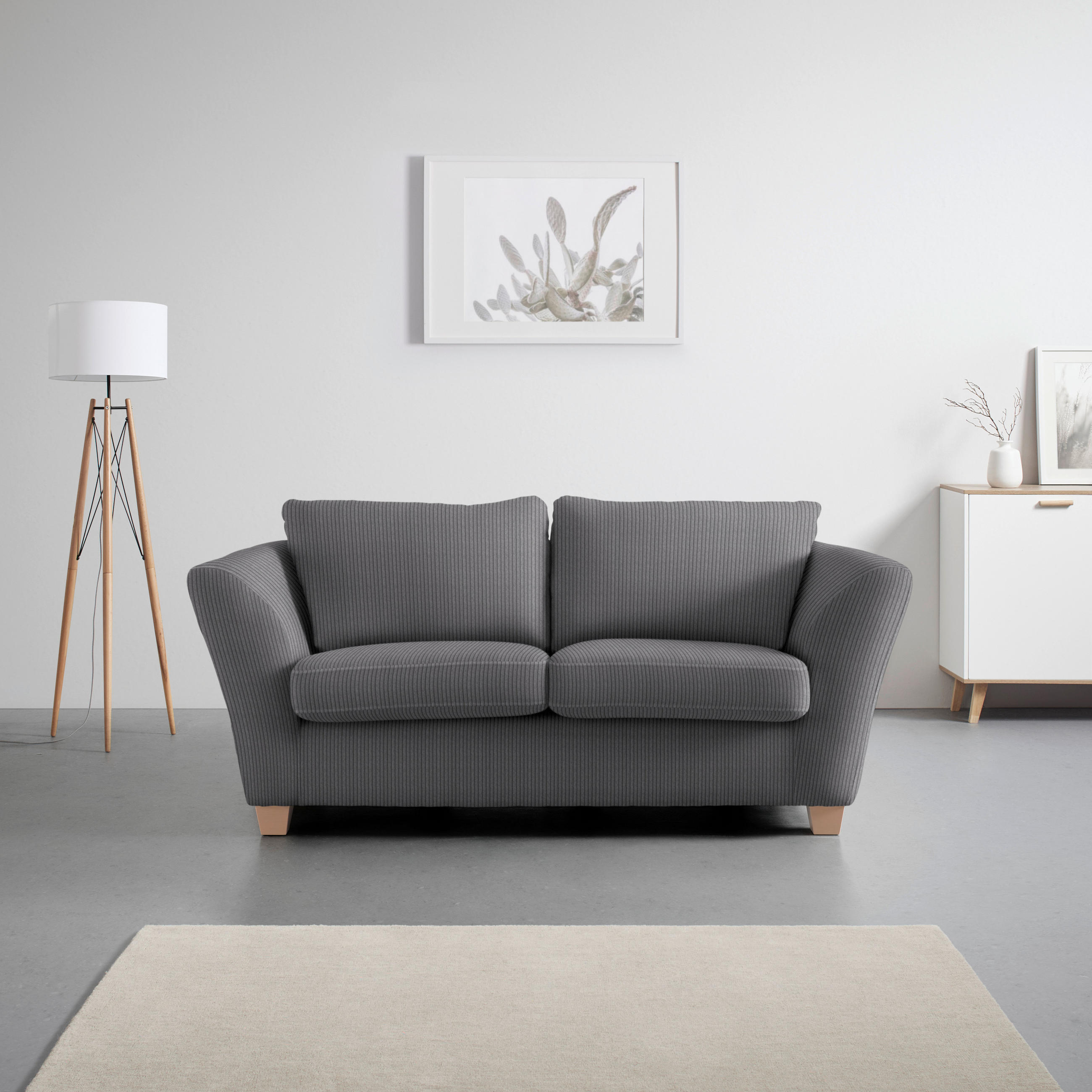 2-SITZER-SOFA in Cord Dunkelgrau  - Dunkelgrau/Naturfarben, Holz/Textil (190/70-85/95cm) - MID.YOU