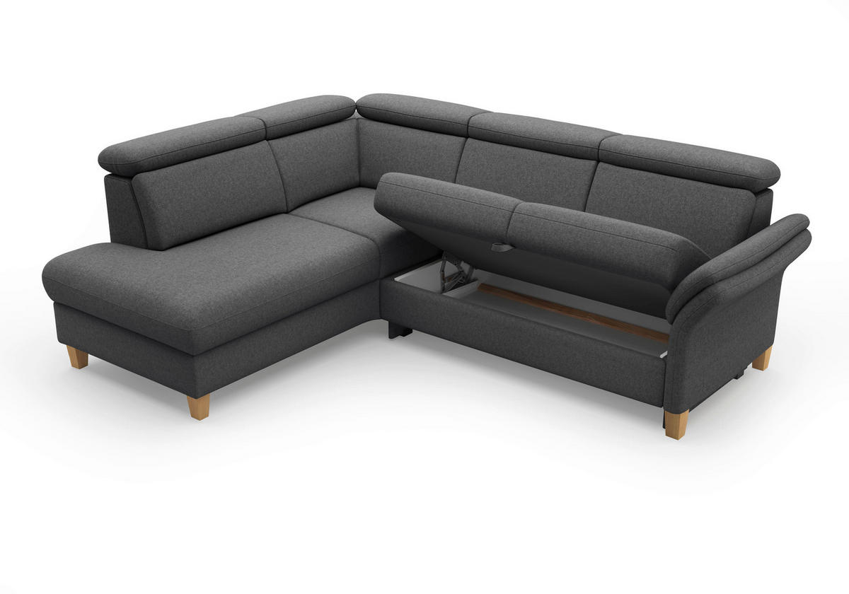 ECKSOFA GLENDALE E Dunkelgrau Flachgewebe  - Eichefarben/Dunkelgrau, KONVENTIONELL, Holz/Textil (193/247cm) - Sit & More