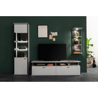 WOHNWAND  in Schwarz, Weiss 265/199/51 cm  - Weiss/Schwarz, Design, Glas/Holzwerkstoff (265/199/51cm) - Stylife