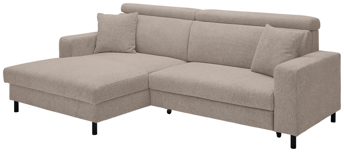 ECKSOFA in Flachgewebe Graubraun  - Graubraun/Schwarz, Design, Textil/Metall (166/262cm) - Xora