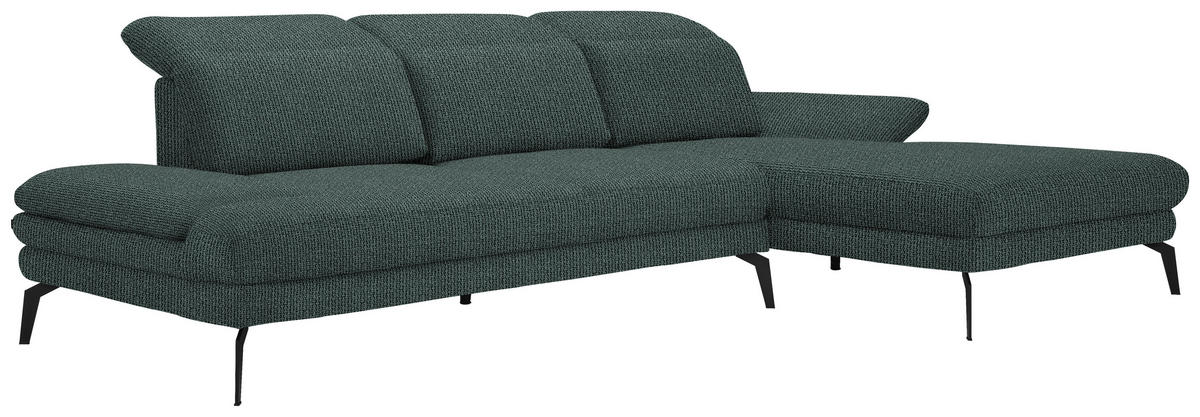 ECKSOFA in Webstoff Grau, Grün  289/180 cm  - Schwarz/Grau, Design, Textil/Metall (289/180cm) - Stylife