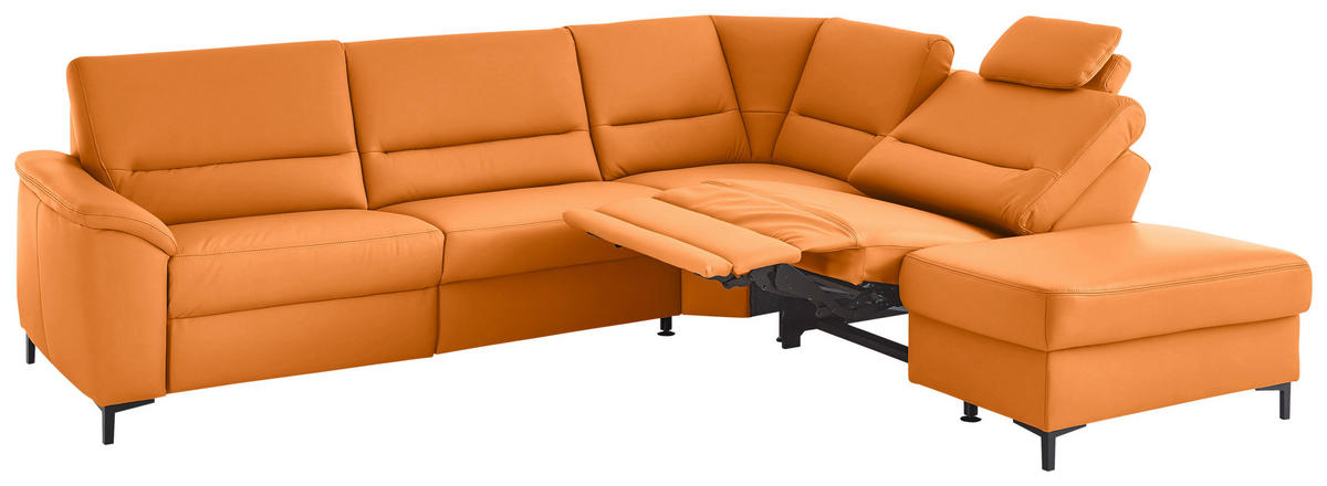 ECKSOFA  in Echtleder Orange  290/249 cm  - Schwarz/Orange, KONVENTIONELL, Leder/Metall (290/249cm) - Beldomo Premium