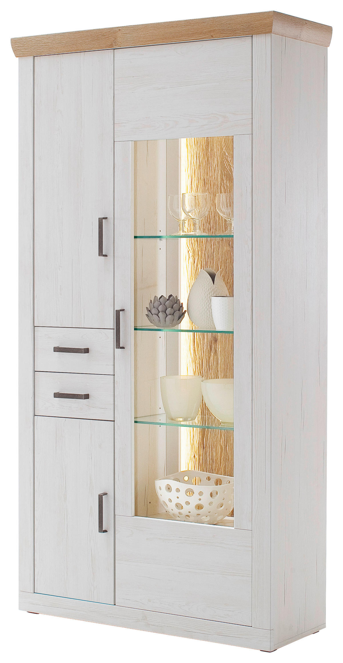 Vitrină, culoare lemn stejar, culoare coconar  - culoare coconar/culoare lemn stejar, Design, plastic/sticlă (106/205/40cm) - MID.YOU