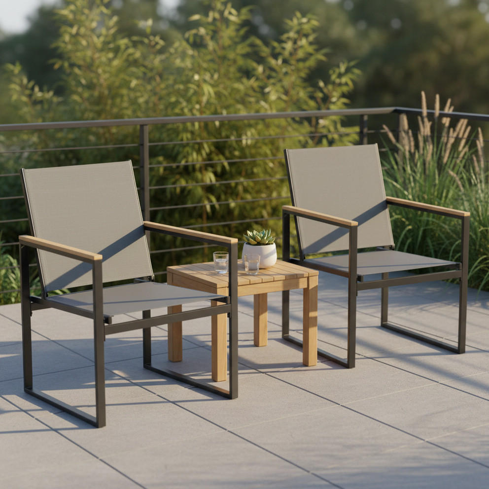 GARTENSTUHL-SET Anthrazit  - Honigeiche/Anthrazit, MODERN, Holzwerkstoff/Kunststoff (54/83/65cm) - Gardenson