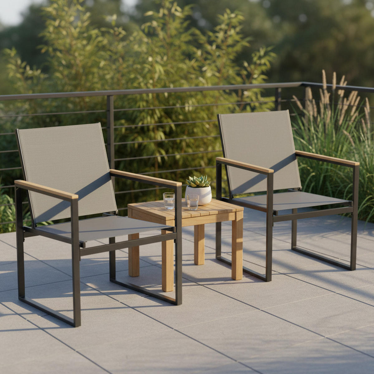 GARTENSTUHL-SET - Honigeiche/Anthrazit, Modern, Holzwerkstoff/Kunststoff (54/83/65cm) - Gardenson