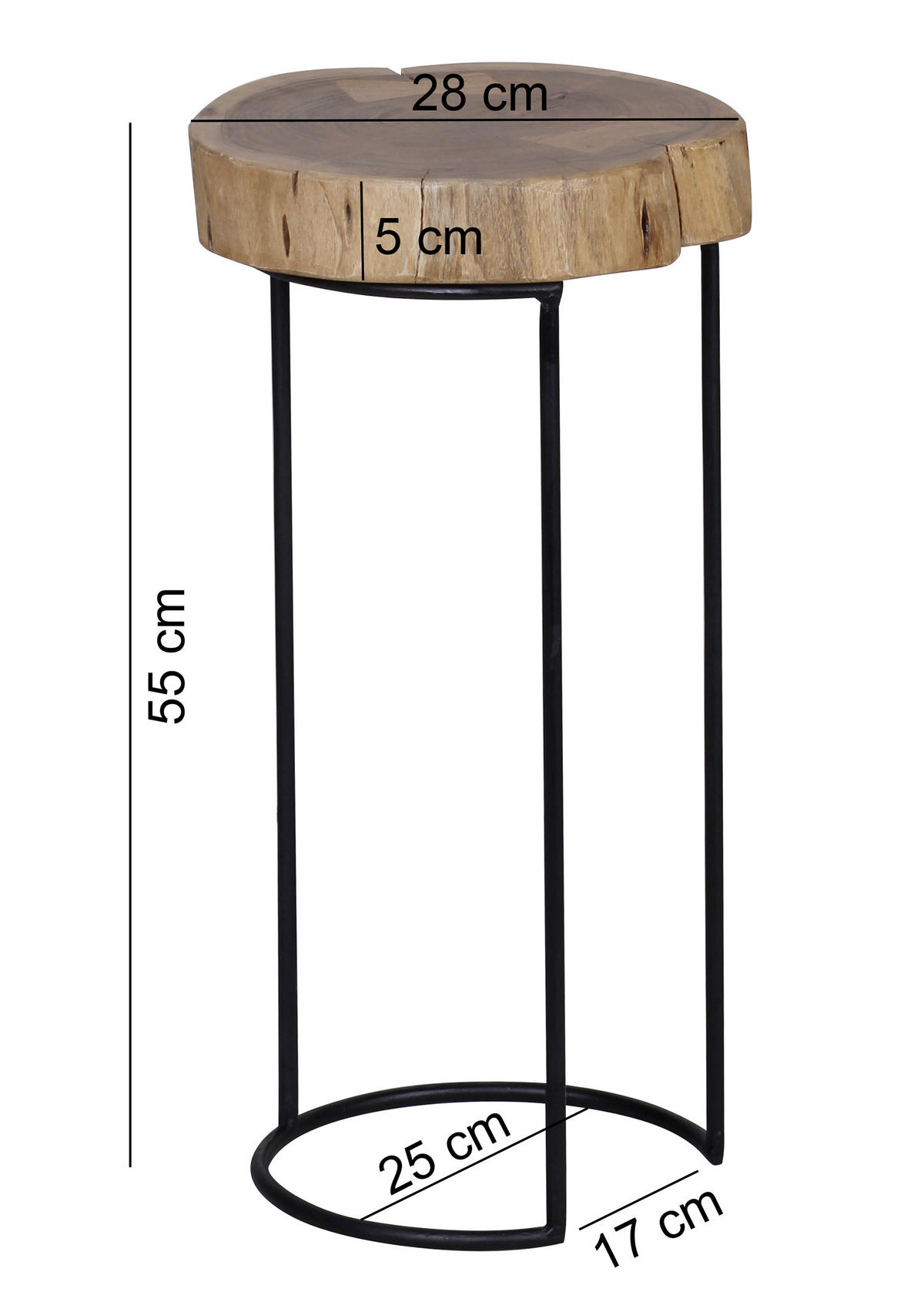 ODKLÁDACÍ STOLEK, akácie, barvy akácie - černá/barvy akácie, Design, kov/dřevo (28/28/55cm) - MID.YOU