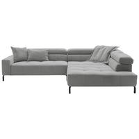 ECKSOFA Grau Feincord Rücken echt, Kopfteilverstellung, Sitzvorzug  - Schwarz/Grau, KONVENTIONELL, Textil/Metall (311/219cm) - Hom`in