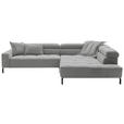 ECKSOFA Grau Feincord Rücken echt, Kopfteilverstellung, Sitzvorzug  - Schwarz/Grau, KONVENTIONELL, Textil/Metall (311/219cm) - Hom`in