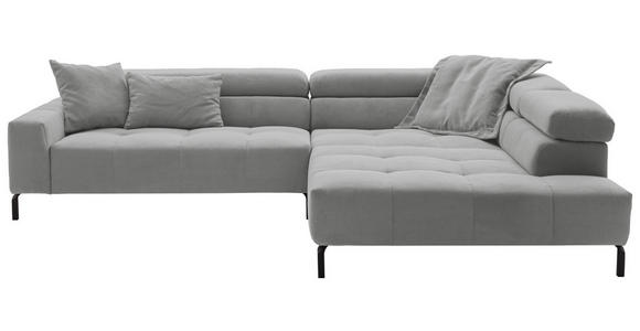 ECKSOFA Grau Feincord Rücken echt, Kopfteilverstellung, Sitzvorzug  - Schwarz/Grau, KONVENTIONELL, Textil/Metall (311/219cm) - Hom`in