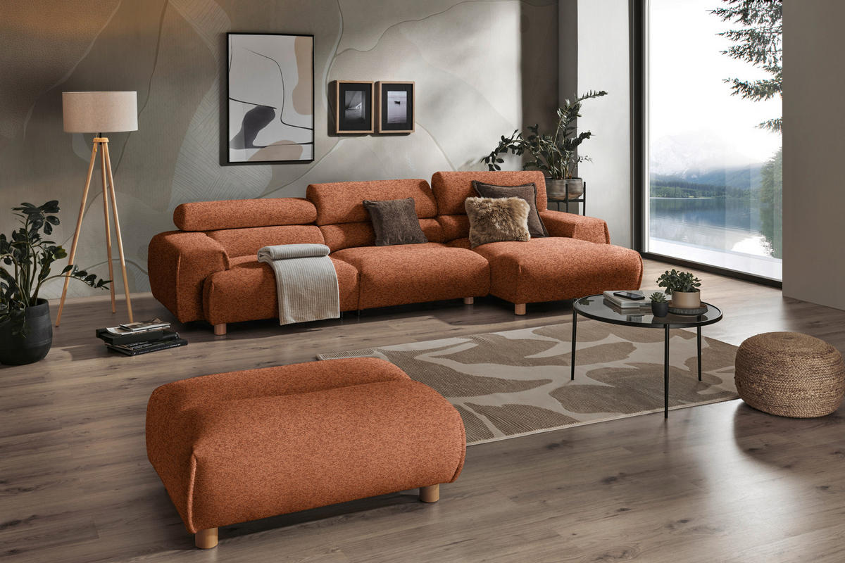 ECKSOFA in Velours Terracotta  - Buchefarben/Terracotta, Design, Holz/Textil (329/150cm) - Lomoco