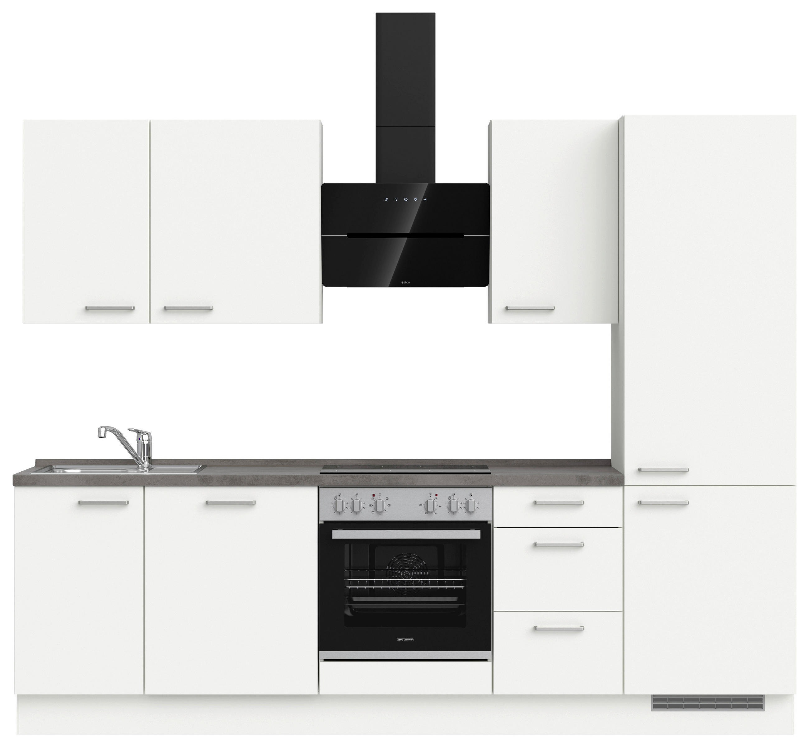 BUCĂTĂRIE FĂRĂ ELECTROCASNICE  - alb/culoare inox, Modern, metal/material pe bază de lemn (270cm) - Nobilia