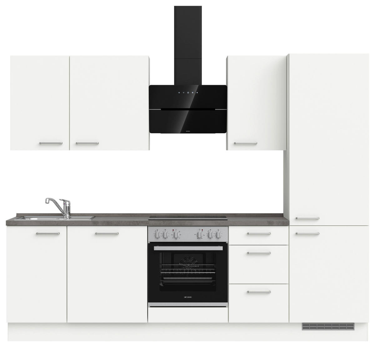 BUCĂTĂRIE FĂRĂ ELECTROCASNICE  - alb/culoare inox, Modern, metal/material pe bază de lemn (270cm) - Nobilia