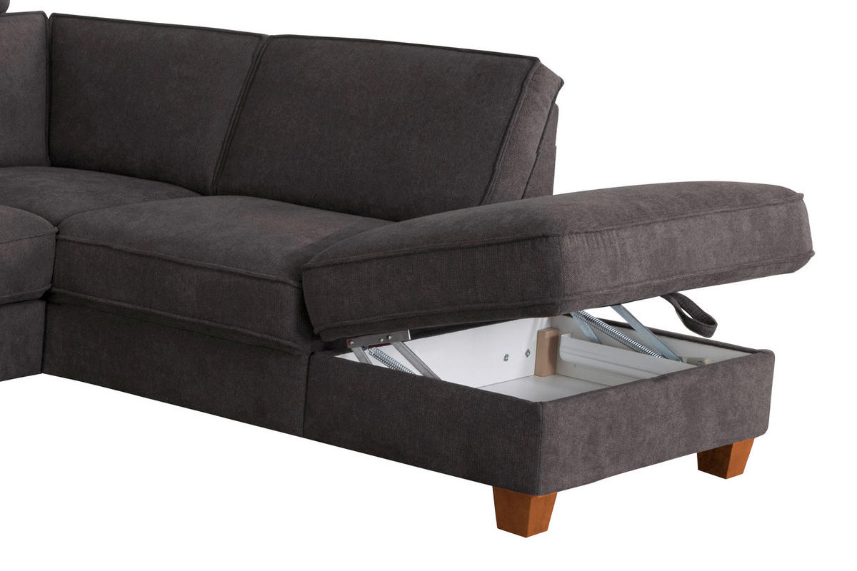 ECKSOFA Dunkelgrau Flachgewebe  - Eichefarben/Dunkelgrau, KONVENTIONELL, Holz/Textil (236/213cm) - Sit & More