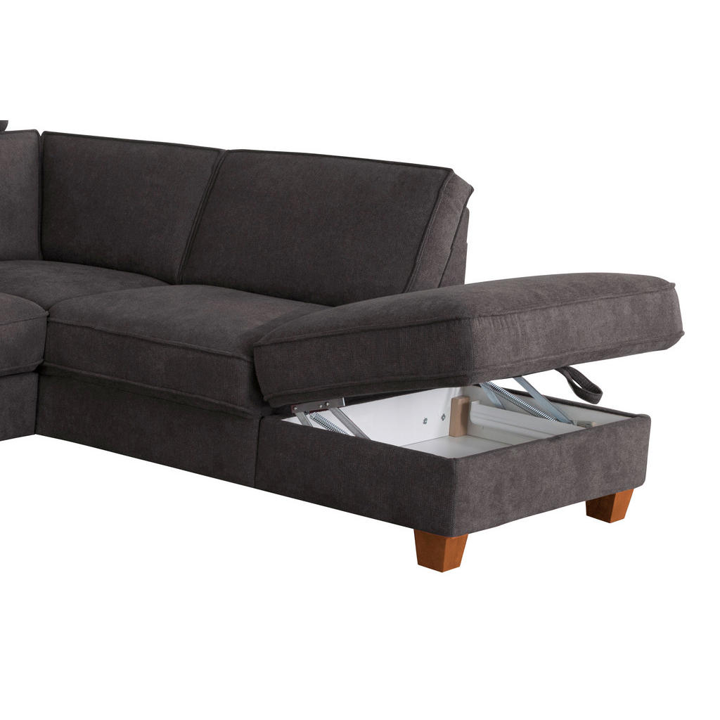 Thumbnail - Sit & More Ecksofa, Dunkelgrau, Textil, Buche, massiv, 5,5-Sitzer, Ottomane rechts, L-Form, 236x213 cm, Goldenes M, Oeko...