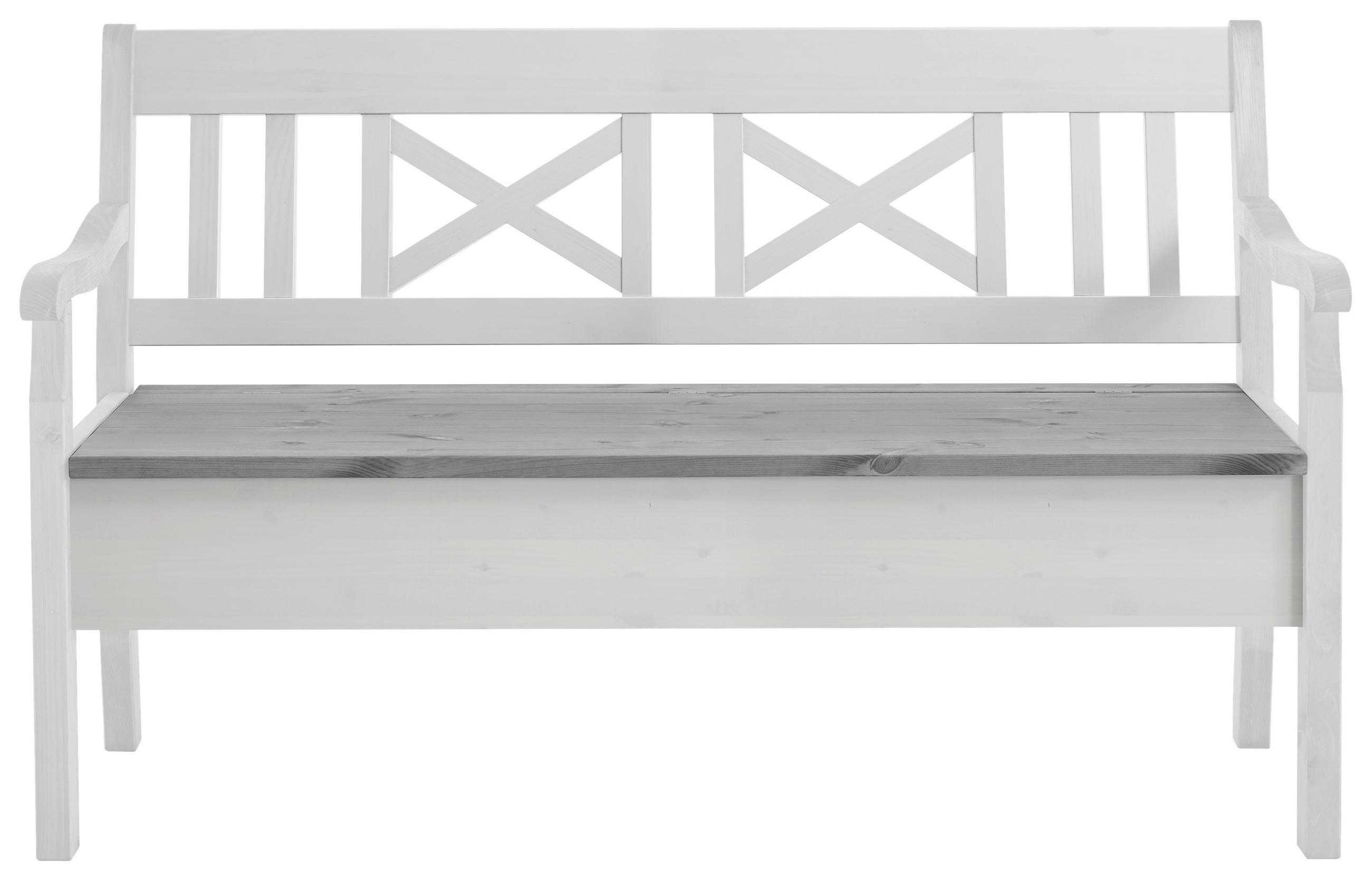 SITZBANK 148/93/58 cm Grau, Weiß Kiefer massiv  - Weiß/Grau, ROMANTIK / LANDHAUS, Holz (148/93/58cm) - Boxxx