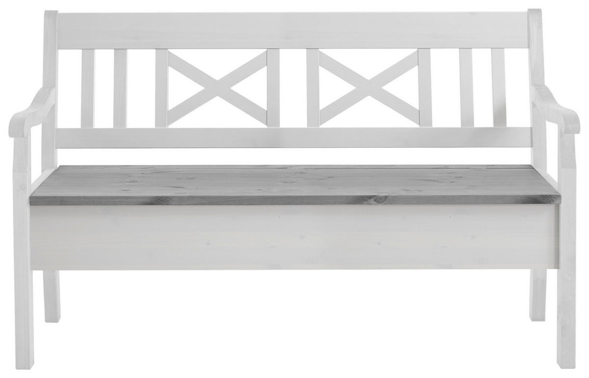 SITZBANK 148/93/58 cm Grau, Weiß Kiefer massiv  - Weiß/Grau, ROMANTIK / LANDHAUS, Holz (148/93/58cm) - Boxxx