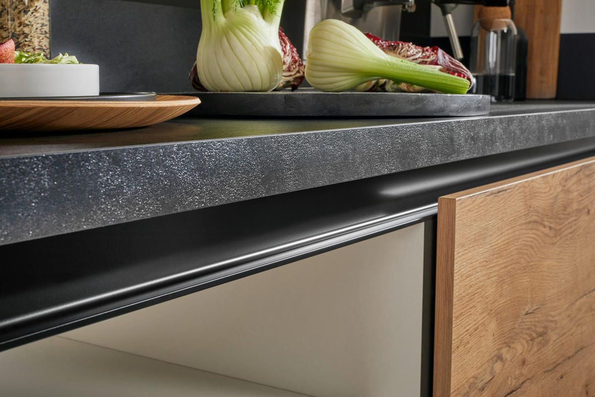 EINBAUKÜCHE   - Eichefarben/Schwarz, Basics, Holzwerkstoff - Venda