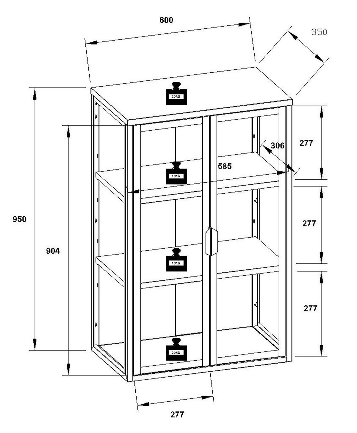 HÄNGEVITRINE in Weiss  - Weiss/Transparent, Design, Glas/Metall (60/95/35cm) - MID.YOU