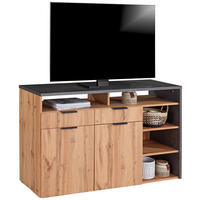 TV MIZICA barve hrasta  - barve hrasta/barve aluminija, Moderno, kovina/leseni material (130/80/40cm) - Carryhome