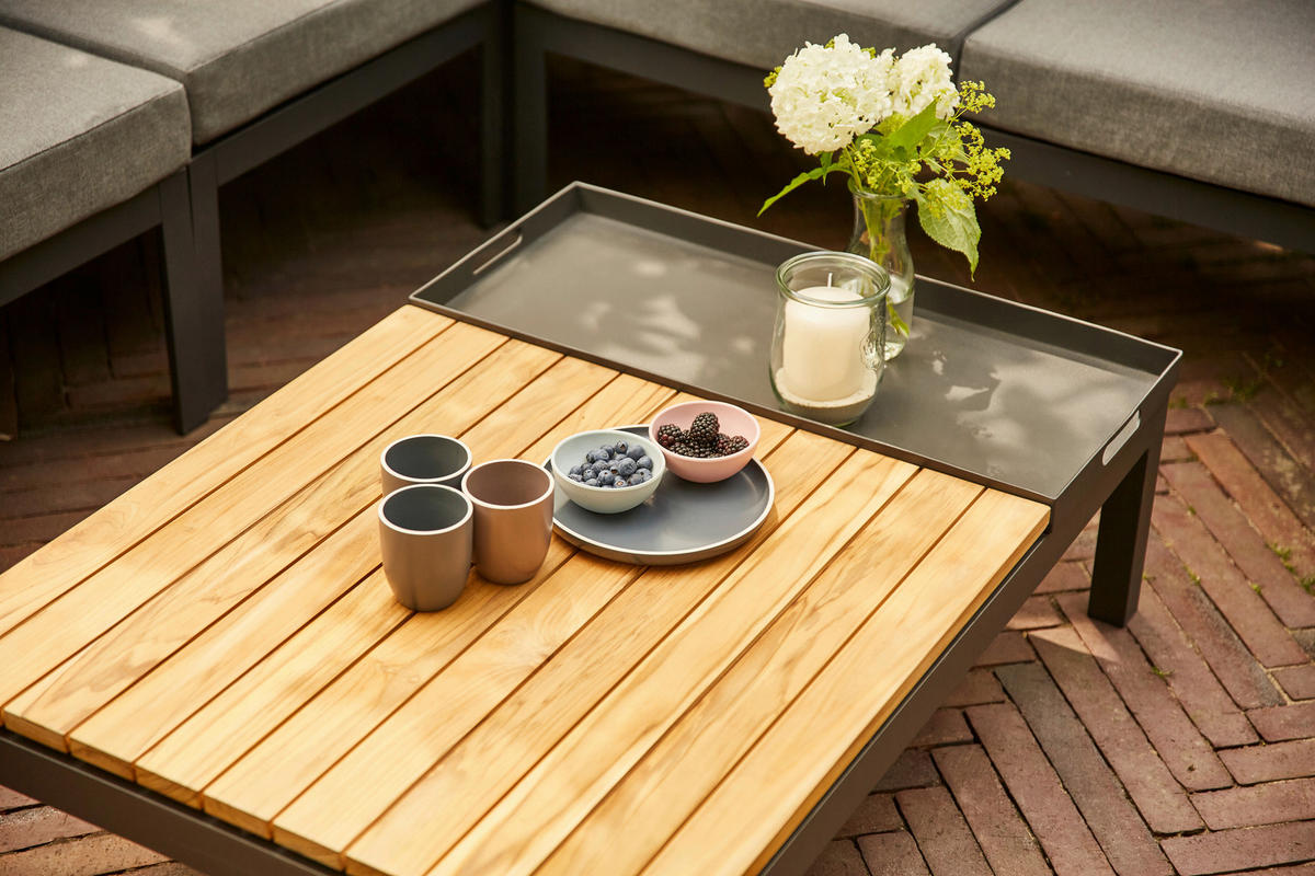 LOUNGETISCH 102/70/27,5 cm Holz  - Anthrazit/Teakfarben, MODERN, Holz/Metall (102/70/27,5cm) - Siena Garden