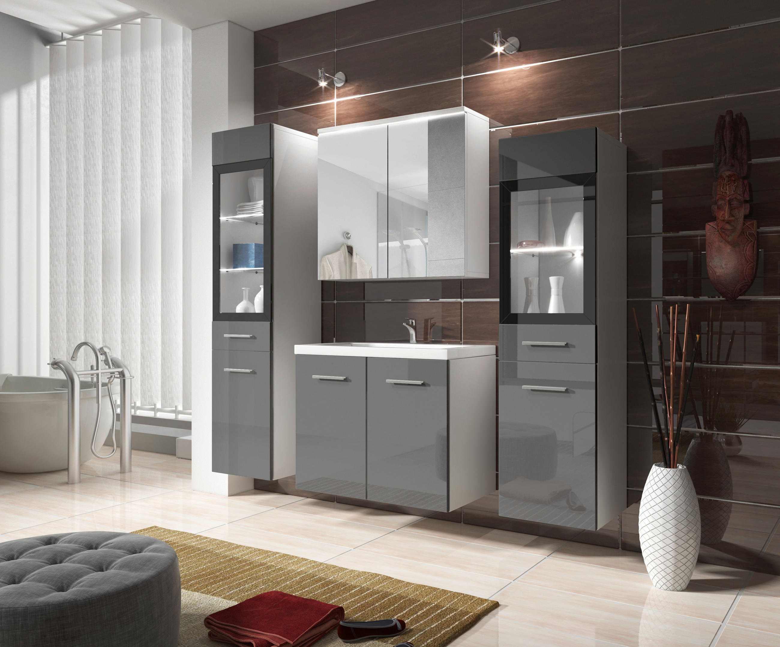 BADEZIMMER 5-teilig 120 cm  - Weiss/Grau, Basics, Glas/Holzwerkstoff (120cm) - P & B