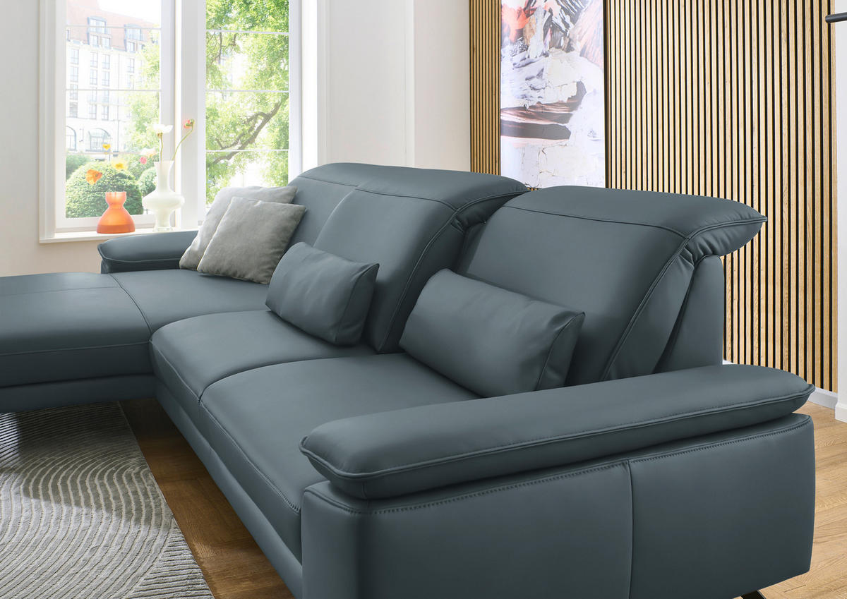 ECKSOFA in Echtleder Grau  - Schwarz/Grau, Design, Leder/Metall (193/332cm) - Dieter Knoll