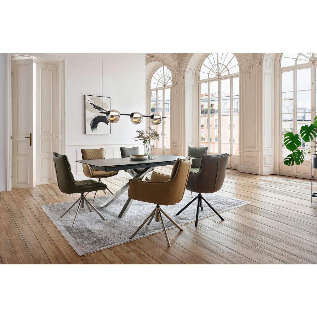 Thumbnail - Novel Esstisch, Edelstahl, Dunkelgrau, Metall, Glas, Keramik, rechteckig, eckig, X-Form, 90x76x180-240 cm, ausziehbar, E...
