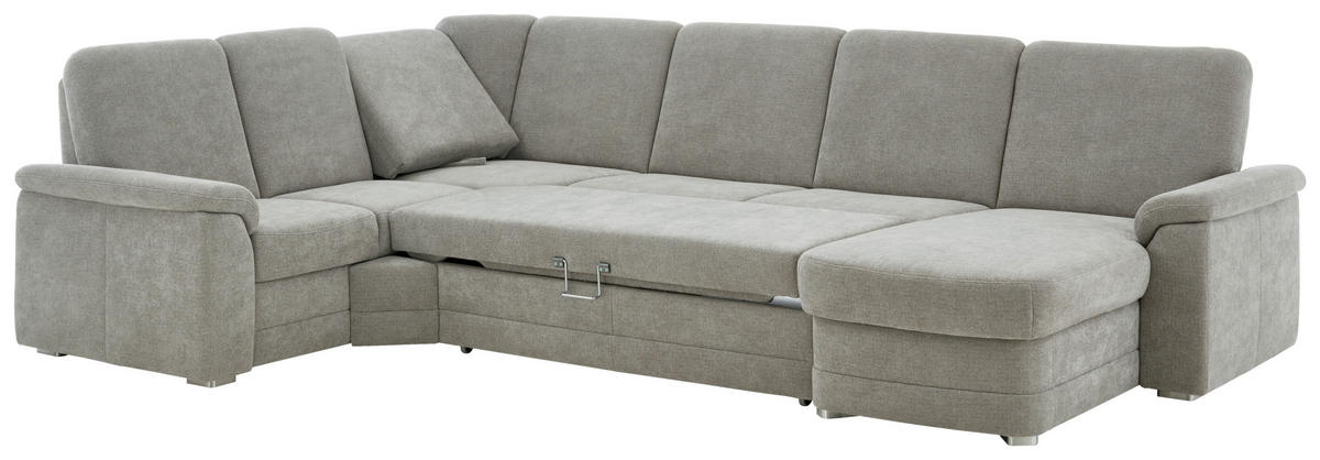 WOHNLANDSCHAFT Chenille Hellgrau  - Hellgrau/Alufarben, Konventionell, Holz/Textil (235/329/160cm) - Beldomo Comfort